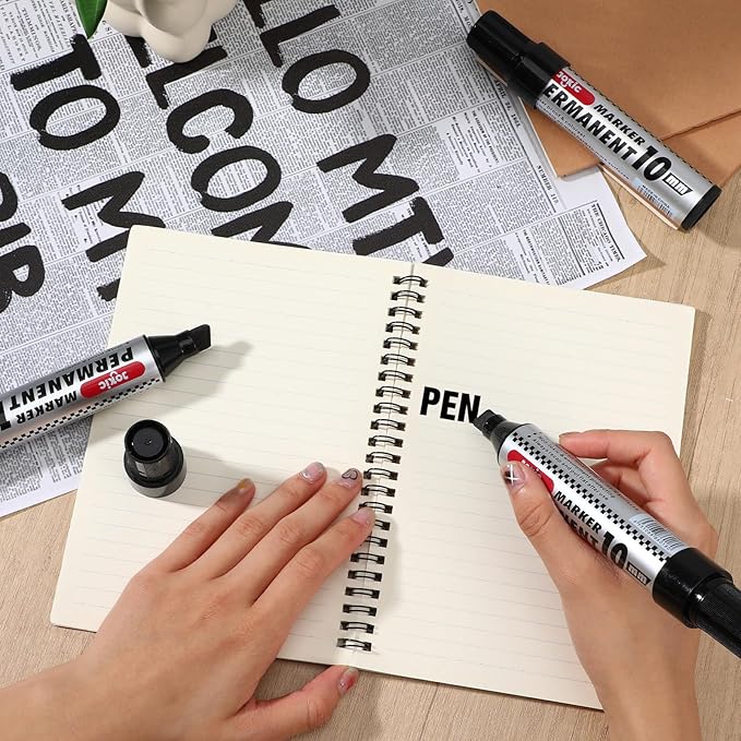 hidyuuoo 30 Pack Jumbo Size Permanent Markers Bulk Permanent Marker Set Chisel Tip Pens Waterproof for Industrial Use Work on Wood Metal Plastic Stone Glass