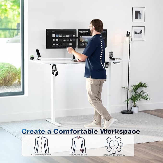 VIVO Electric 71 x 30 in Standing Desk, Memory Height Adjustment, 1B Series, Holds 220 lbs, White Top White Frame, DESK-KIT-1W7W