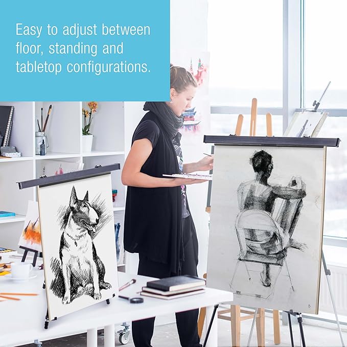 U.S. Art Supply 70" High Boardroom XL Black Aluminum Flip Chart Easel & Presentation Stand - Adjustable Floor/Tabletop, Portable Tripod, Holds 45 lbs, for Chart Paper, Poster Boards, & Pads