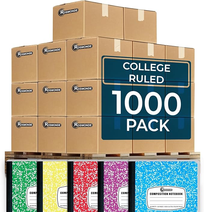 Rosmonde 1000 Pack (Pallet) Composition Notebook Bulk, College Ruled, Pallet of Composition Notebooks, 200 Pages (100 Sheets), 9-3/4 x 7-1/2, Bulk Notebooks for School & Office, 4-7 Days Transit