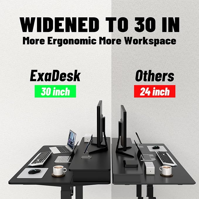 ExaDesk 48 * 30 Inches Electric Standing Widened Desk Adjustable Height with 4 Drawers, Double Storage Shelves, Home Office Workstation Sit Stand up Desk (Classical Black)