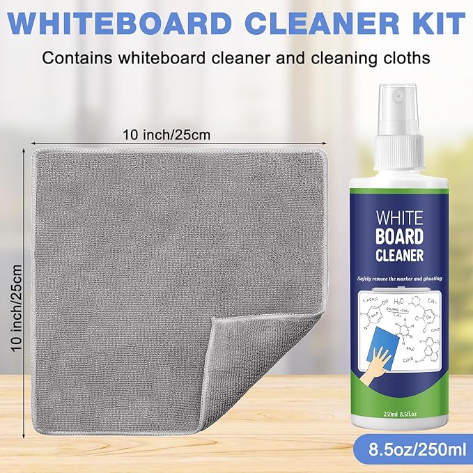 Dansib 24 Pack Non-toxic Whiteboard Cleaner 8.5fl oz Dry Erase Board Cleaner with 12 Cloths Non-toxic Dry Erase Cleaning Spray Removes Stubborn Marks from Whiteboards