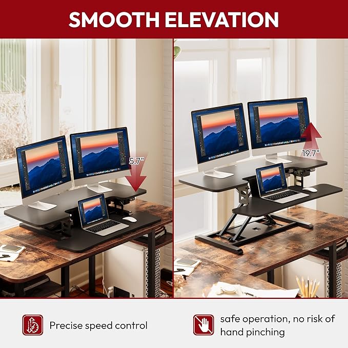 SANODESK 42" Electric Standing Desk Converter, Height Adjustable Riser for Office Home,Dual Monitor and Laptop Workstation with Large Keyboard Tray, Black Color