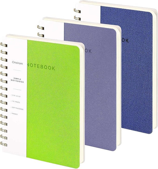 Spiral Notebook-5.75" x 8.125" College Ruled Journal with Inner Pockets and 160 Pages,PU Leather Cover Business Journal, Twin-Wire Binding Notebook Perfect for Office & Home School Supplies 3 pack NavyBlue/Light Green/Violet