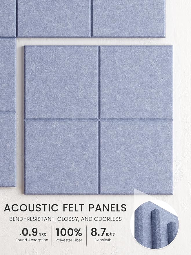 Bumusty Large Cork Board Alternative-47 x35 Felt Bulletin Board Tiles, with 30 Pushpins, 70 Adhesive Tabs, 12-Pack Slat Wall Paneling, Cork Boards for Office Push Pin Board Felt Board-Soft Periwinkle