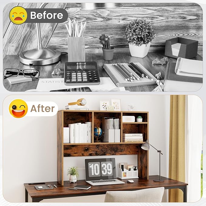 Tangkula Desktop Bookshelf, Countertop Storage Hutch with 4 Shelves for Computer Desk, Desk 2-Tier Display Rack, Multipurpose Wood Desktop Hutch Storage Organizer for Dorm Office Home