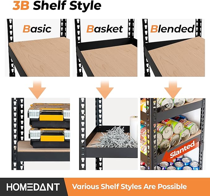 HOMEDANT 28" W 5 Tier Heavy Duty Garage Shelving Adjustable Metal Rack Storage Shelves Standing Shelf Unit Organizers Pantry Closet Black 1Pack