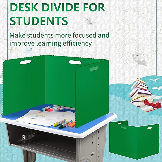 24Pack Desk Dividers for Students 14 × 17.5 × 14 Inch Plastic Durable and Waterproof Black Privacy Folders Shields Test Dividers with Classroom Privacy Boards for School Study Supplies (24PCS Green)