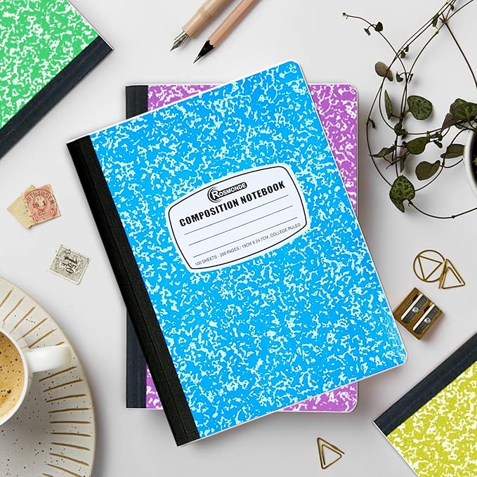 Rosmonde 12 Pack Bulk Composition Notebooks College Ruled, 200 Pages (100 Sheets), 9-3/4 x 7-1/2, Hard Cover College Ruled Notebooks, Assorted Colors Composition Notebook For School, Colors May Repeat
