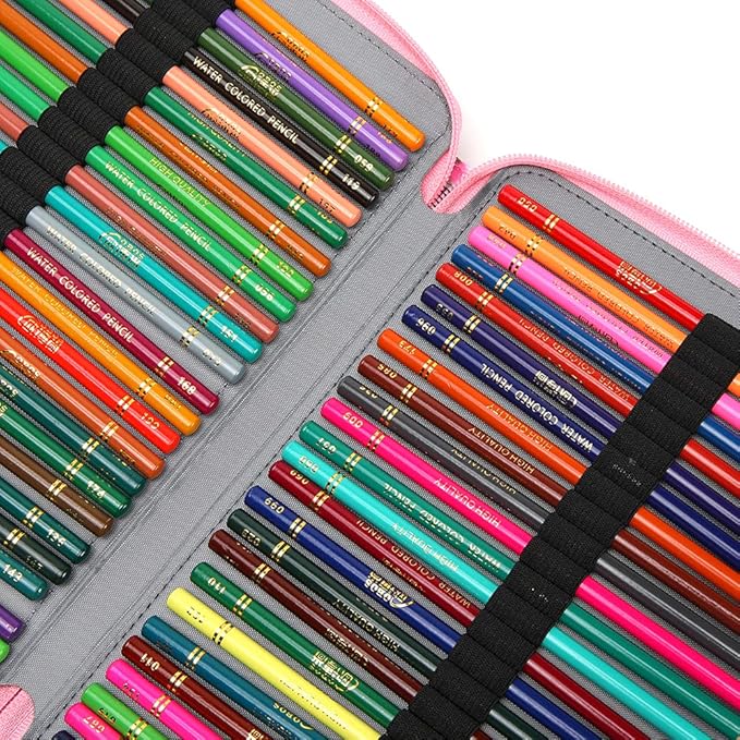 Vomgomfom Colored Pencil Case - 252 Slot Pencil Holder with Zipper Closure, Twill Fabric Large Capacity Pencil Case for Watercolor Pens or Markers, Artist Organizer (Pink Rose)