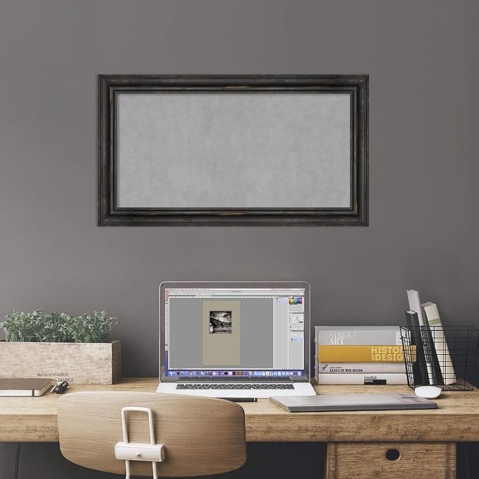 Amanti Art Black Framed Magnetic Board 15x27 Small Vision Board for use with Magnets, 100% Metal Sheet to Display Items as Office Decor or for Home Organization in mudroom, Kitchen or Kids Room