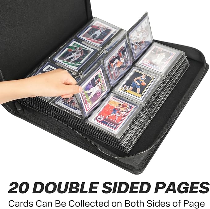 Sibonic 9 Pocket TopLoader Binder, Holds 360 3”x4” Toploader Hard Cases, Sleeves Card Collection Binder, 20 Double Sided Pages, Compatible with Trading & Sports Holder - Black