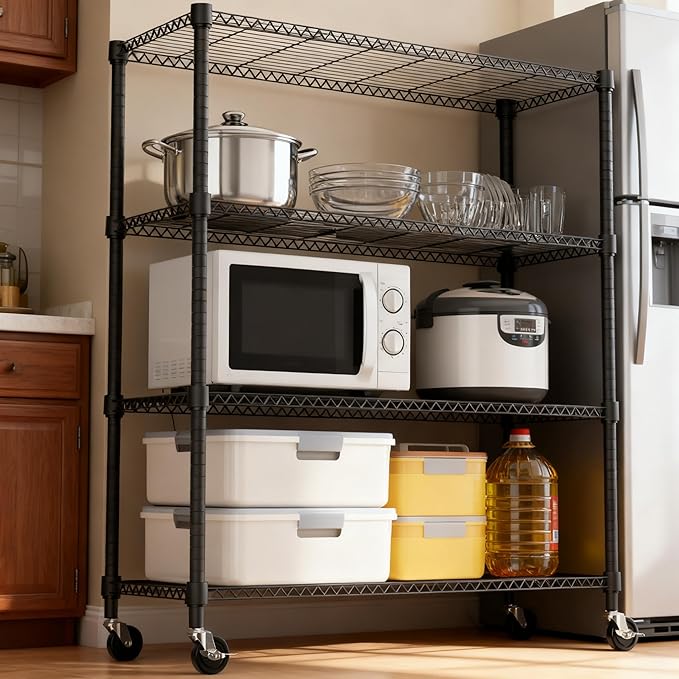 M MZG 4 Tiers Shelf 1400 lbs Steel Storage Shelving Utility Shelving Unit Steel Organizer Wire Rack for Home,Kitchen,Office,Garage Black 17.7" D x 47.2" W x 62.7" H