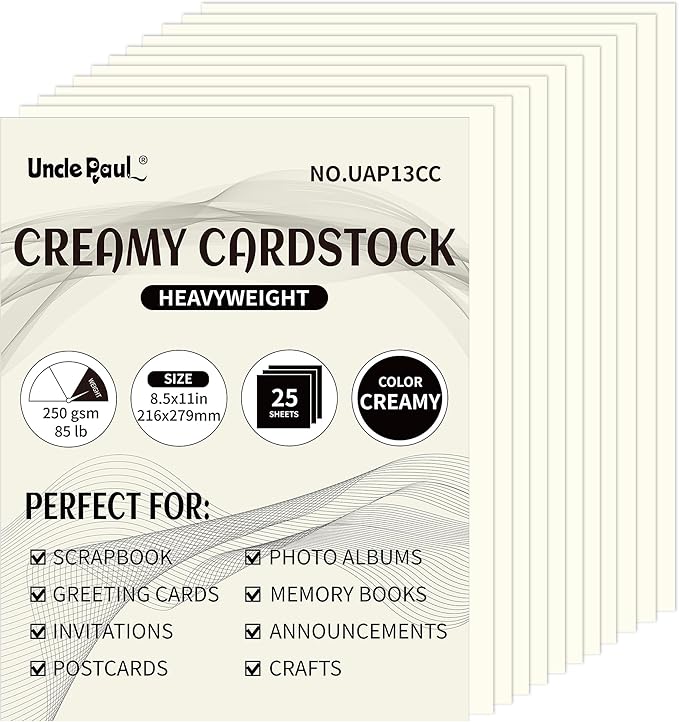 25 Sheets Creamy White Cardstock - 8.5'' x 11'' Double-sided Cover Card Stock 92lb/250gsm Heavyweight Paper for Art Crafts Scrapbooking Business Cards Party Décor UAP13PK