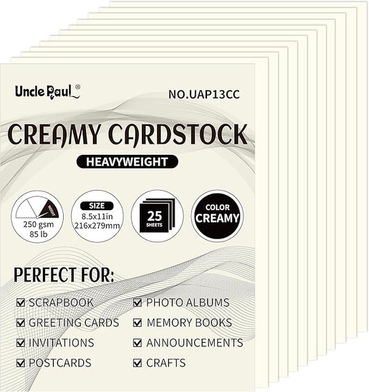 25 Sheets Creamy White Cardstock - 8.5'' x 11'' Double-sided Cover Card Stock 92lb/250gsm Heavyweight Paper for Art Crafts Scrapbooking Business Cards Party Décor UAP13PK