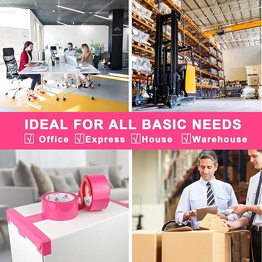 BOMEI PACK Heavy Duty 6 Rolls Colored Moving Tape with Dispenser 1.88 Inch x 60 Yard, Pink Packaging Tape 2.4 mil Packing Tape for Shipping, Moving, Mailing & Storage