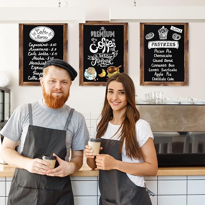 HBCY Creations 11" X 17" Torched Brown Solid Wood Frame Wall Chalkboard, Magnetic Surface, Home Décor, Restaurant & Café Menus, Blackboard, Includes Chalk, Eraser & Hanging Hardware