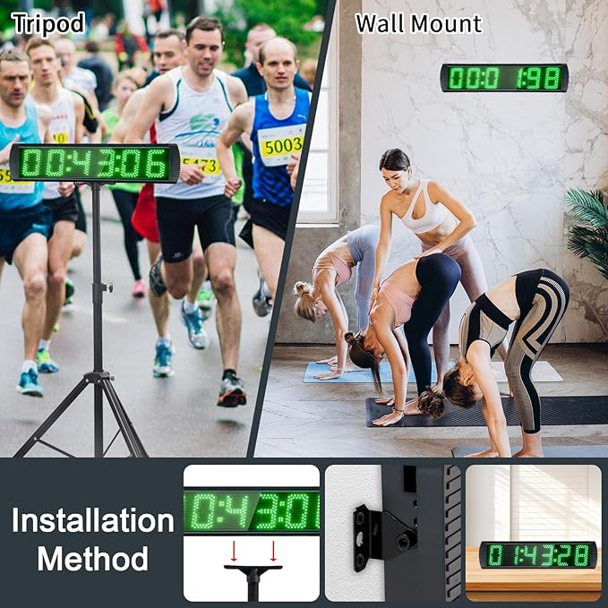 Large LED Display Digital Race Timer with Battery,Function-Countdown/Up/Time Clock, Remote Control, Tripod Stand and Adjustable Brightness for Sports Events, Races, Meetings, Presentations