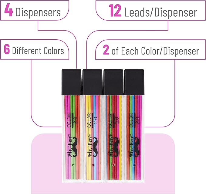 Mr. Pen- 2mm Lead Refills, 48 Pack, Colored Mechanical Pencils, 2.0 mm Lead Refills