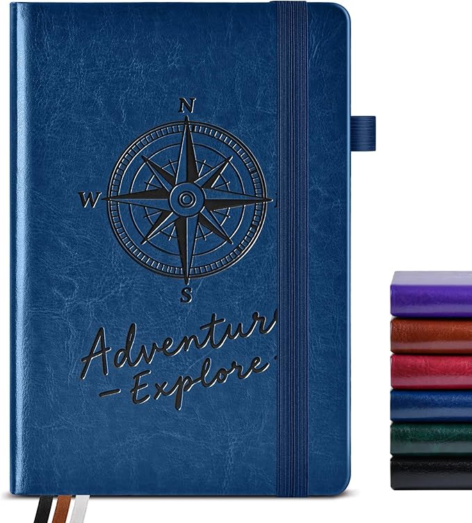 PAIBAS Graph Notebook for Women Men, 160 Pages Grid Paper, Graphing Notebooks for School, Work, Quad Ruled, Inner Pocket, A5 Hardcover Vintage Leather Journals for Writing, 5.8"x8.5" (Navy)
