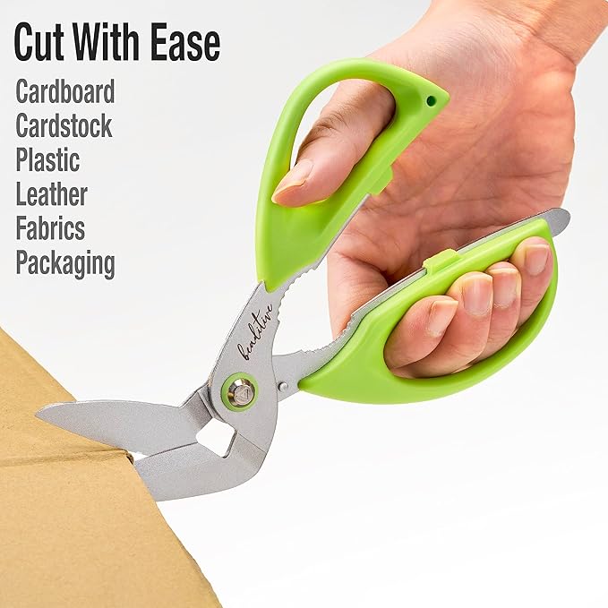 Beaditive Heavy Duty Multipurpose Angled Craft Scissors 7" - Japanese Stainless Steel, Serrated Blade - Craft Shears for Cardboard, Plastic, Leather, Fabrics, and Packaging