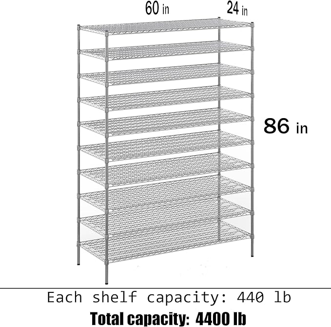 Regal Altair 24" Deep x 60" Wide x 86" Height Wire Shelving Kit | 10-Tier | NSF Commercial Storage Rack Unit
