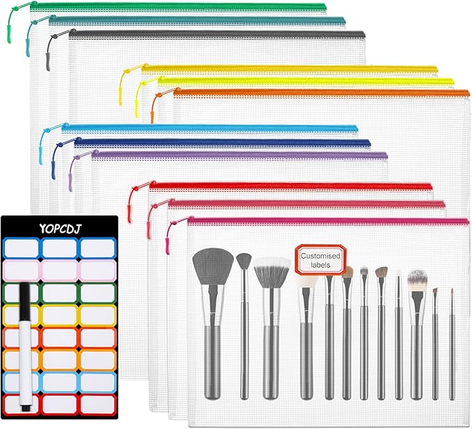 YOPCDJ 12pcs Mesh Zipper Pouch Bags, A5 Puzzle Bag (12 Colors, 12 Packs) for Organizing, Classroom Must Have Storage Bag, Board Games and Office Supplies