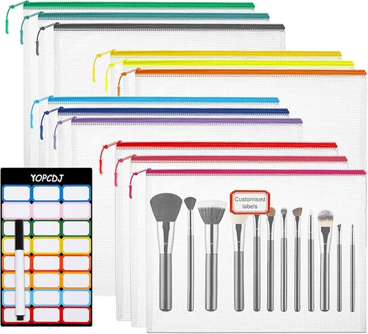 YOPCDJ 12pcs Mesh Zipper Pouch Bags, A5 Puzzle Bag (12 Colors, 12 Packs) for Organizing, Classroom Must Have Storage Bag, Board Games and Office Supplies