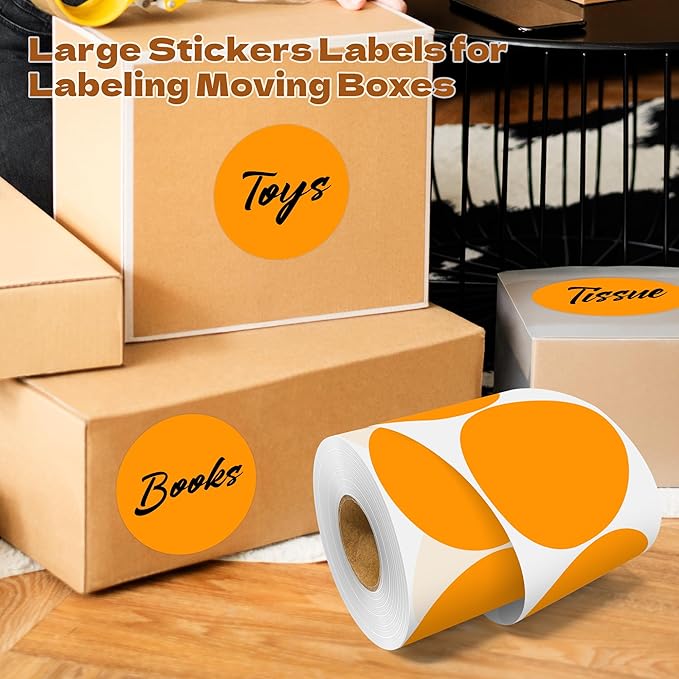 3 Inch Round Color Coding Labels (500 per Roll) - Colored Dot Stickers Round Labels for Inventory, Warehouse, Office Organizing - Orange Circle Stickers