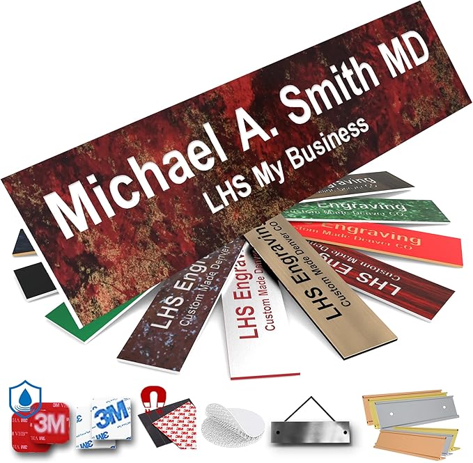 Engraved Door Signs for Office Personalized Rustico Granite Plastic Door Plaque White Letters - Made in USA 2x10 S2