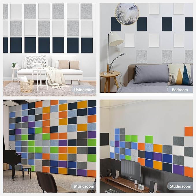 Amantech 12 Pack Acoustic Panels Self Adhesive Sound Proof Foam, High Density Sound Acoustic Panel, 16X12X0.4 Inch 4:3 Rectangle Panels in Home, Office, Reccording Room, Studio, more(Snow White)