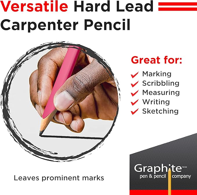 GRAPHITE Hard Lead Carpenter Pencils Bulk - (72) Pieces Lumber Wooden Pencil #2 (HB) - Neon Pink