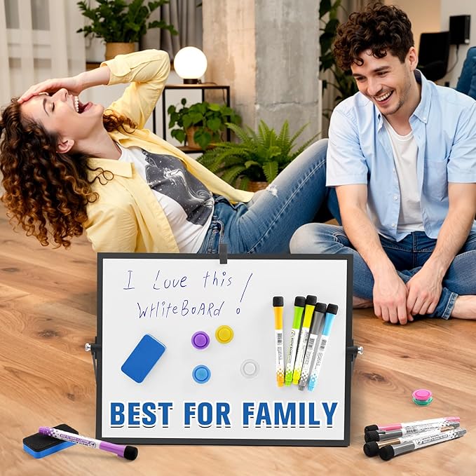 Grtard Dry Erase Magnetic White Board, 16''x12'' Double-Sided Desktop Whiteboard with Stand, Portable Small Whiteboard Set, Dry Erase Board for to-Do Lists, Drawing, Office, Home(Black)