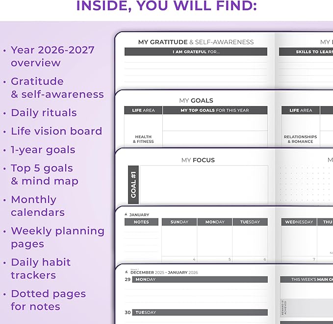 Clever Fox Dated Planner 2026-2027 – Weekly Life Planner Notebook for Time Management – Planner with Habits Tracker & To-Do List (Purple)