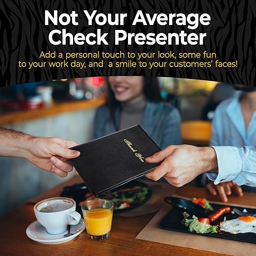 Gold Lion Gear Restaurant Check Presenters - Guest Check Card Holder with Gold Thank You Imprint - 5.5" x 10" Black 20 Pack, Standard Server Book - Waitress Book