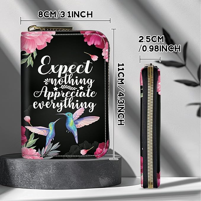 BWEGRHE Cute Credit Card Holder with Zipper, Humingbird Flower RFID-Blocking Card Case Small Wallet for Women Men, Multi-slot Card Organizer Case Travel Accordion Wallet