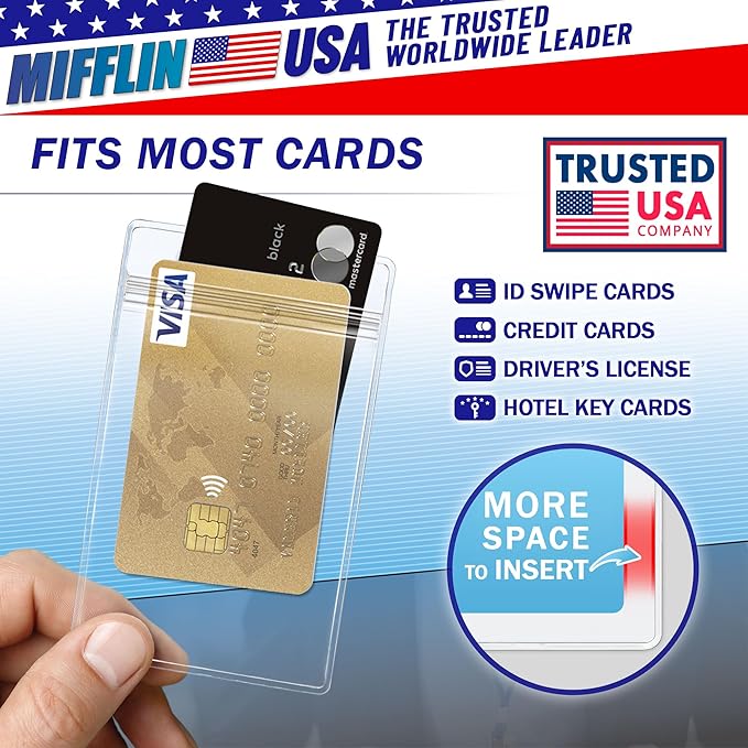 MIFFLIN Large (L) Vertical ID Badge Holders (Clear, 3x4 inch, 100 Pack), Plastic Nametag Covers with Zipper, Name Tag Holder