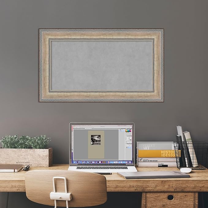 Amanti Art Silver Framed Magnetic Board 17x29 Small Vision Board for use with Magnets, 100% Metal Sheet to Display Items as Office Decor or for Home Organization in mudroom, Kitchen or Kids Room