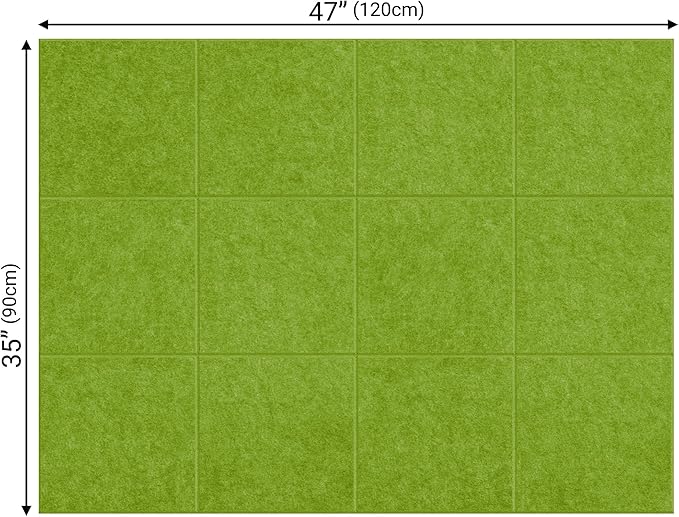 AKTOP Cork Board Bulletin Board 47"x35", 12 Pack Removable Felt Cork Board Tiles for Wall, Large Corkboard Notice Pin Board for Office, School & Home, 48 Safe Adhesive Tabs, 20 Push Pins, Grass Green