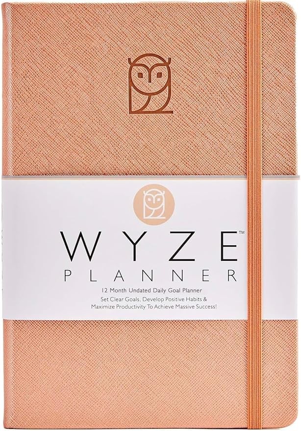 Wyze Planner Undated Daily Planner – 1-Year B5 Productivity Organizer with Two-Page Weekly Spread, Goal Setting, Habit Tracker, Weekly & Monthly Pages – Hardcover Time Management Notebook (Rose Gold)