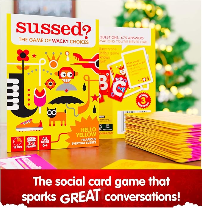 SUSSED The Wacky ‘What Would You Do?’ Social Card Game - Kids Stocking Stuffer & Family Travel Game for Boys & Girls - Fun & Easy to Play - All Ages 6 and Up - Hello Yellow Deck
