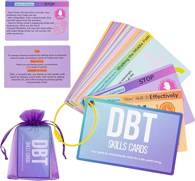 DBT Skills Coaching Cards with Guided Examples & Goals – 25 Flashcards for Emotional Regulation, Stress Relief & Coping Tools – for Teens & Adults