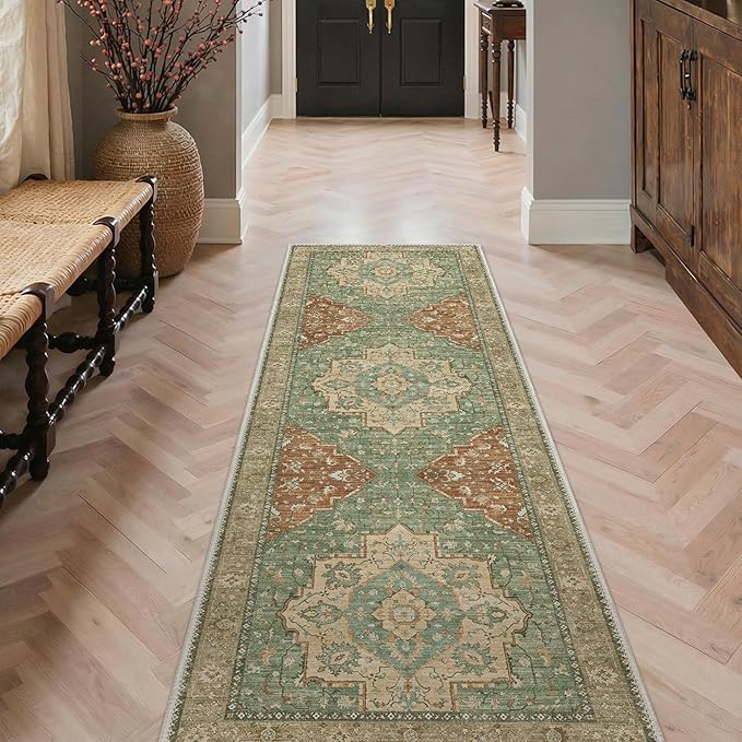 GENIMO Runner Rug 2'6"x6 Machine Washable Non Slip Vintage Hallway Runner Rug, Low Pile Lightweight Rugs for Indoor Entryway, Hallway, Kitchen and Corridor