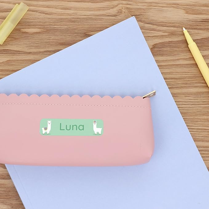 Large Name Labels for Kids (33) - Custom Stickers for Daycare and School Supplies - Durable, Waterproof Stickers for Water Bottles, Lunch Boxes, and More with Unique Designs - Llama