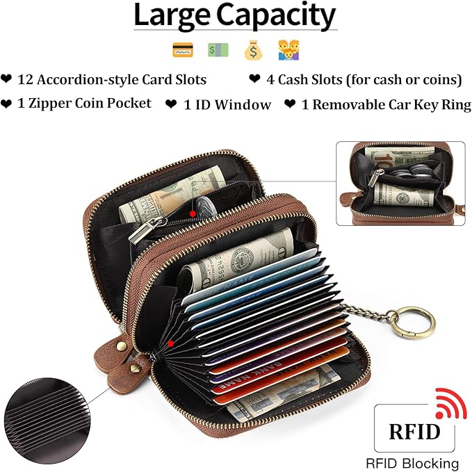 GOIACII Small Genuine Leather Wallet for Women, RFID Blocking Credit Card Holder Wallet