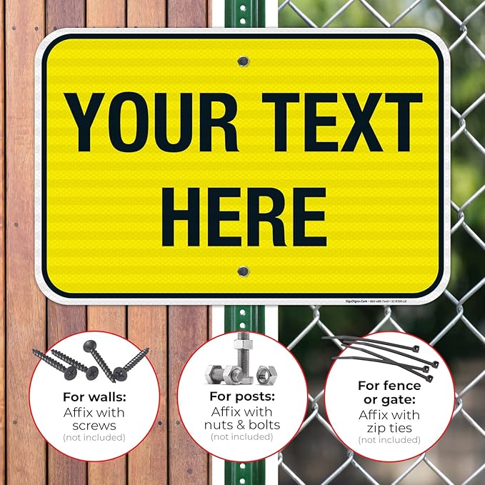 Personalized Custom Yellow Background Customize for Office, Business, Workplace, Home, Airbnb, Delivery Sign, 12x18 Inches, 3M EGP Reflective .063 Aluminum, Fade Resistant, Made in USA by Sigo Signs