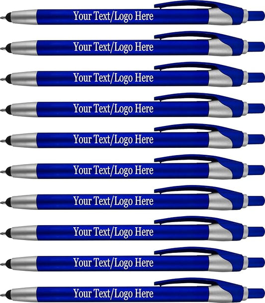 Personalized with Your Custom Logo or Text Pens-Pack of 450- for Marketing, Parties, and Events, 2 in 1 Capacitive Stylus & Ballpoint Pen Compatible with Touchscreen Devices, Black Ink, Blue Pens