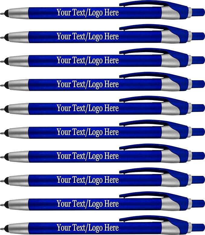 Personalized with Your Custom Logo or Text Pens-Pack of 300- for Marketing, Parties, and Events, 2 in 1 Capacitive Stylus & Ballpoint Pen Compatible with Touchscreen Devices, Black Ink, Blue Pens