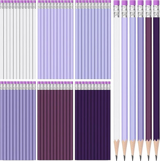 TecUnite 120 Pcs #2 HB Pencils with Eraser No 2 Unsharpened Wooden Hexagonal Pencils for Adults Gifts for School Exam art Learning Office Sketching(Purple Series)