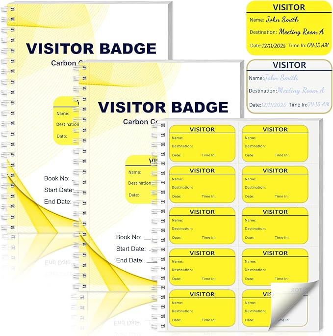 3 Pack of 900 Visitor Badges Stickers Visitor Log Book with Carbon Copy Visitor Pass Stickers with Carbonless Visitor Name Tags Guest Registry Log Book for School Business Church
